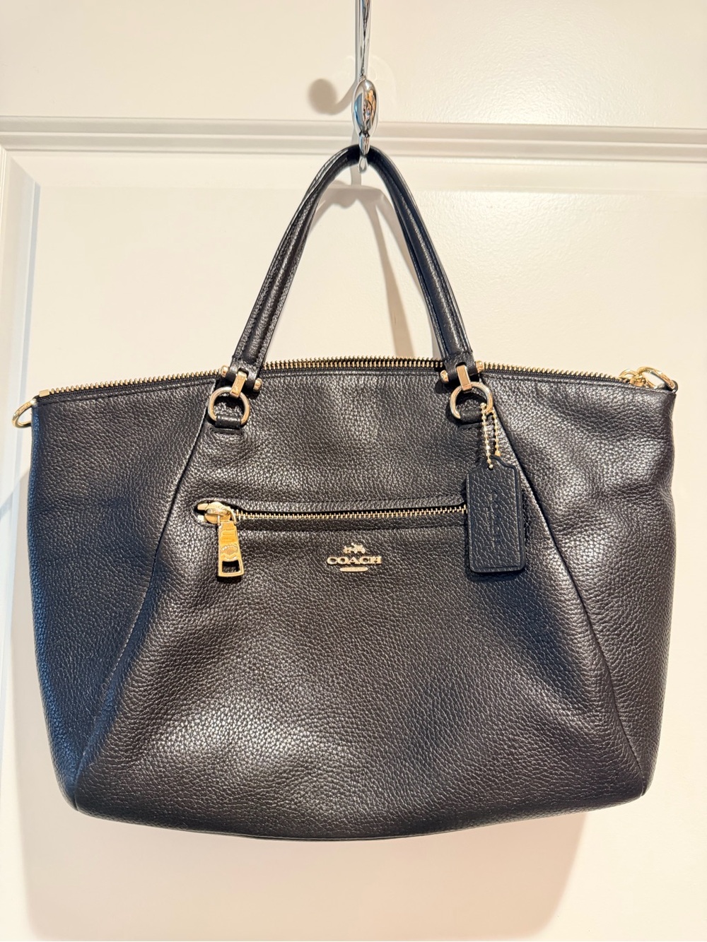Coach Black Pebbled Leather Tote with Gold Hardware